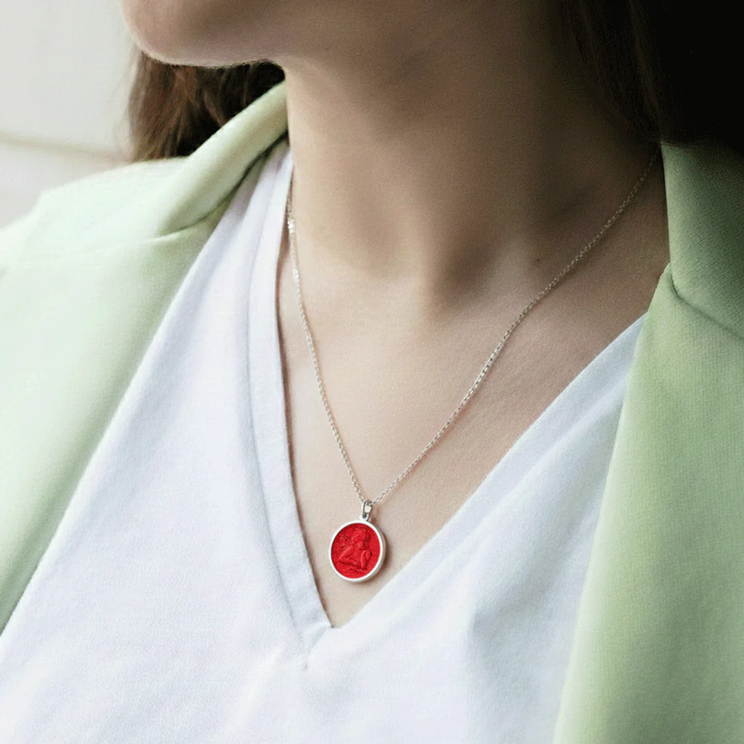 Guardian Angel Red Enamel Pendant With Chain - Image 4