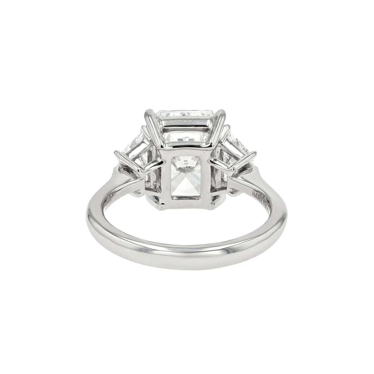 Platinum Three Stone Cushion and Diamond 4.89 Total Weight Ring - Image 3