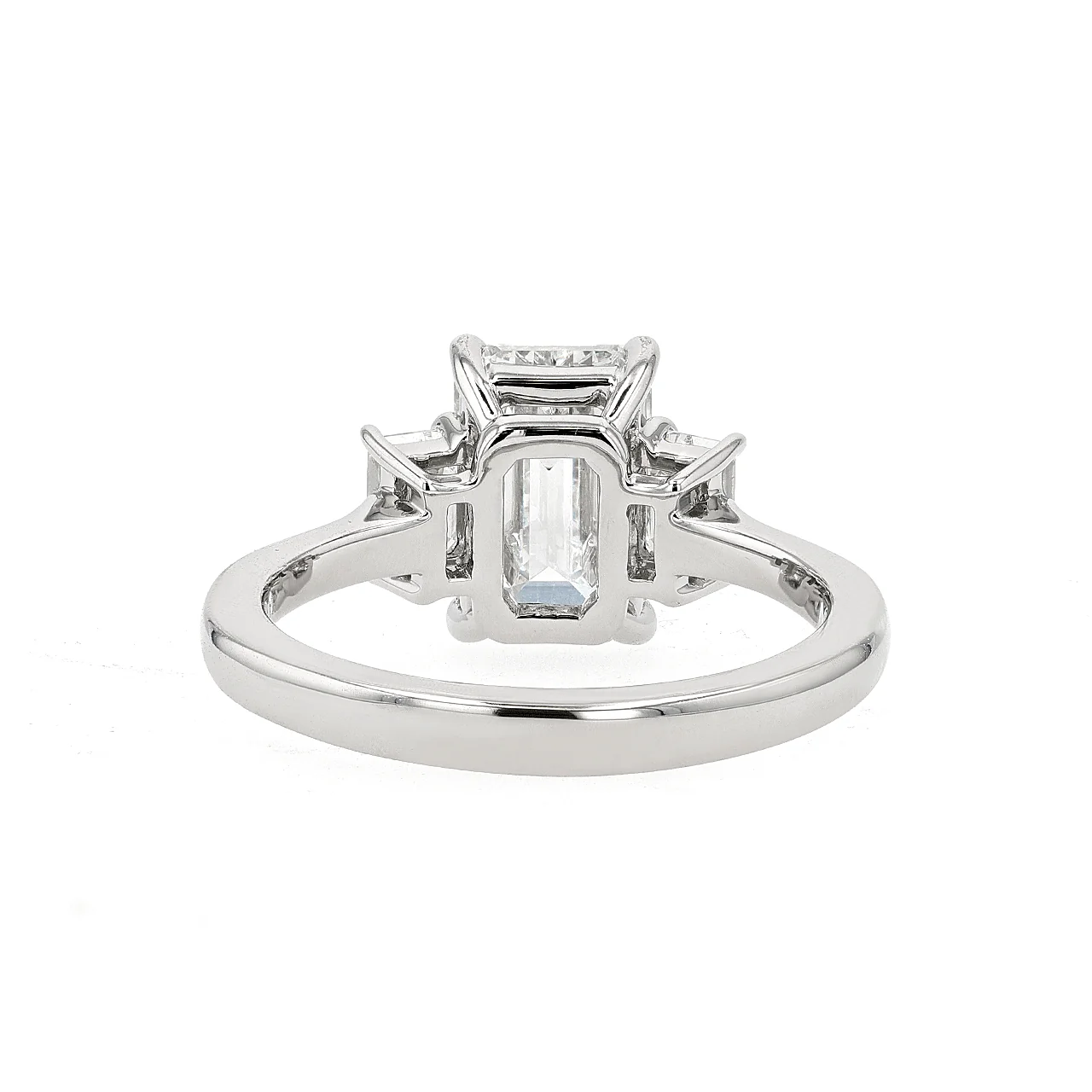 Platinum Three Stone Emerald Cut Diamond 2.79 Total Weight Engagement Ring - Image 3